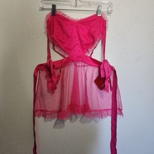 Victoria's Secret Hot Pink Sheer Babydoll Apron with Ruffle Trim